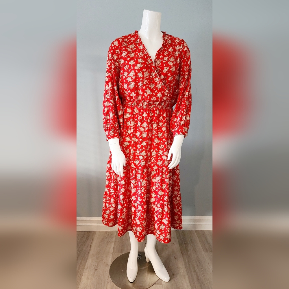 [X,1X,& 2X] NWT DEX Red Floral Long Sleeve Dress